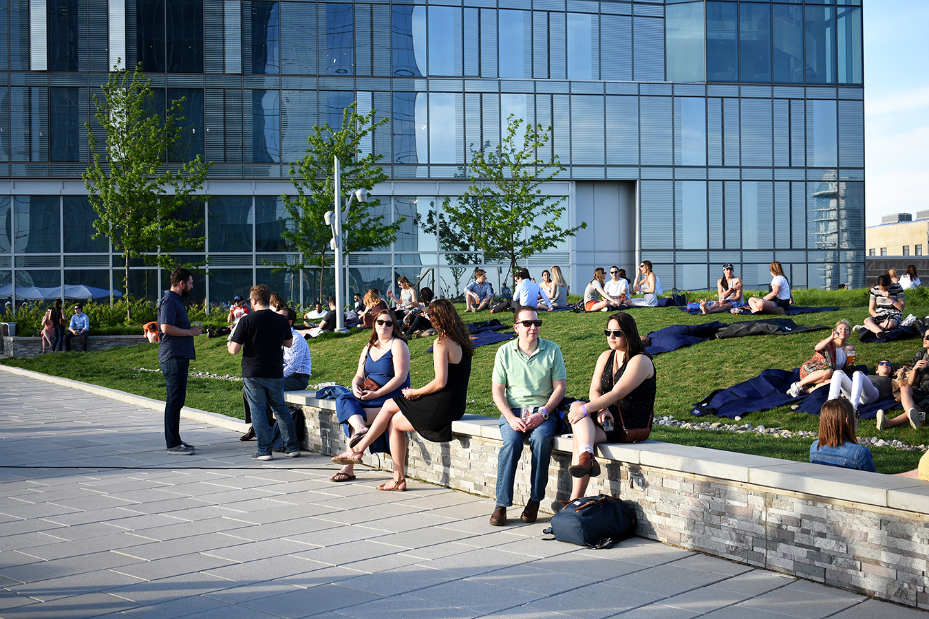 A lawn above the city